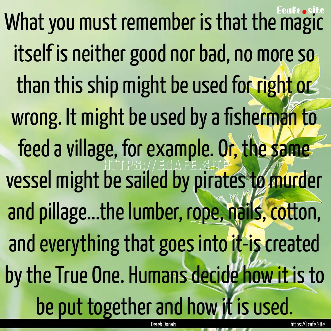 What you must remember is that the magic.... : Quote by Derek Donais