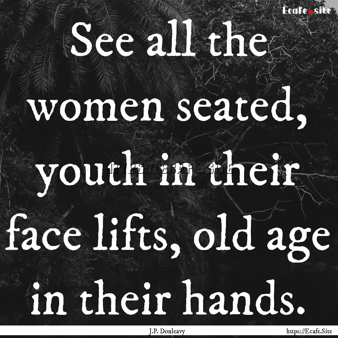 See all the women seated, youth in their.... : Quote by J.P. Donleavy