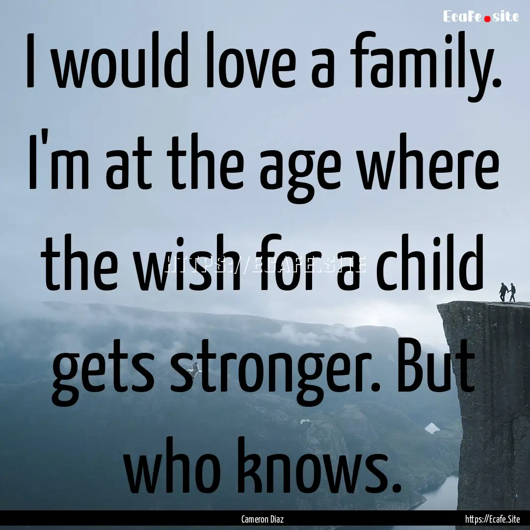 I would love a family. I'm at the age where.... : Quote by Cameron Diaz