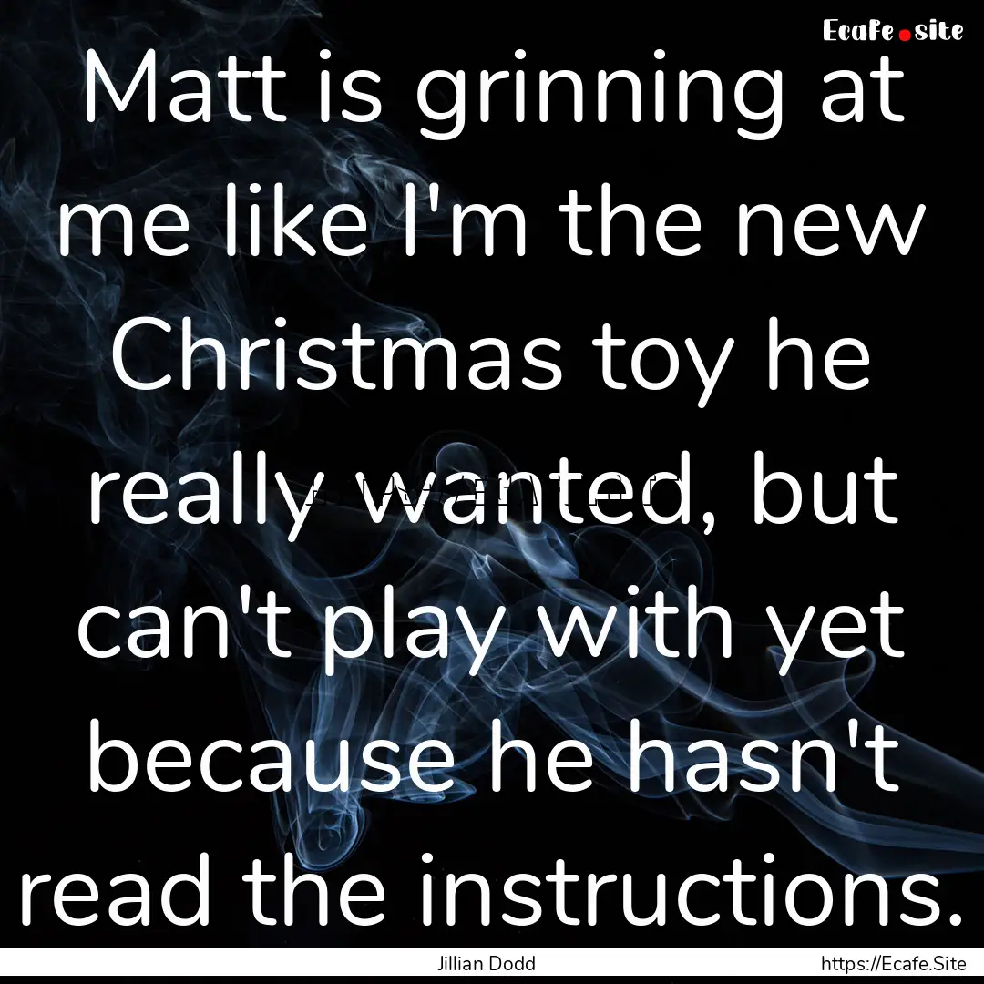 Matt is grinning at me like I'm the new Christmas.... : Quote by Jillian Dodd