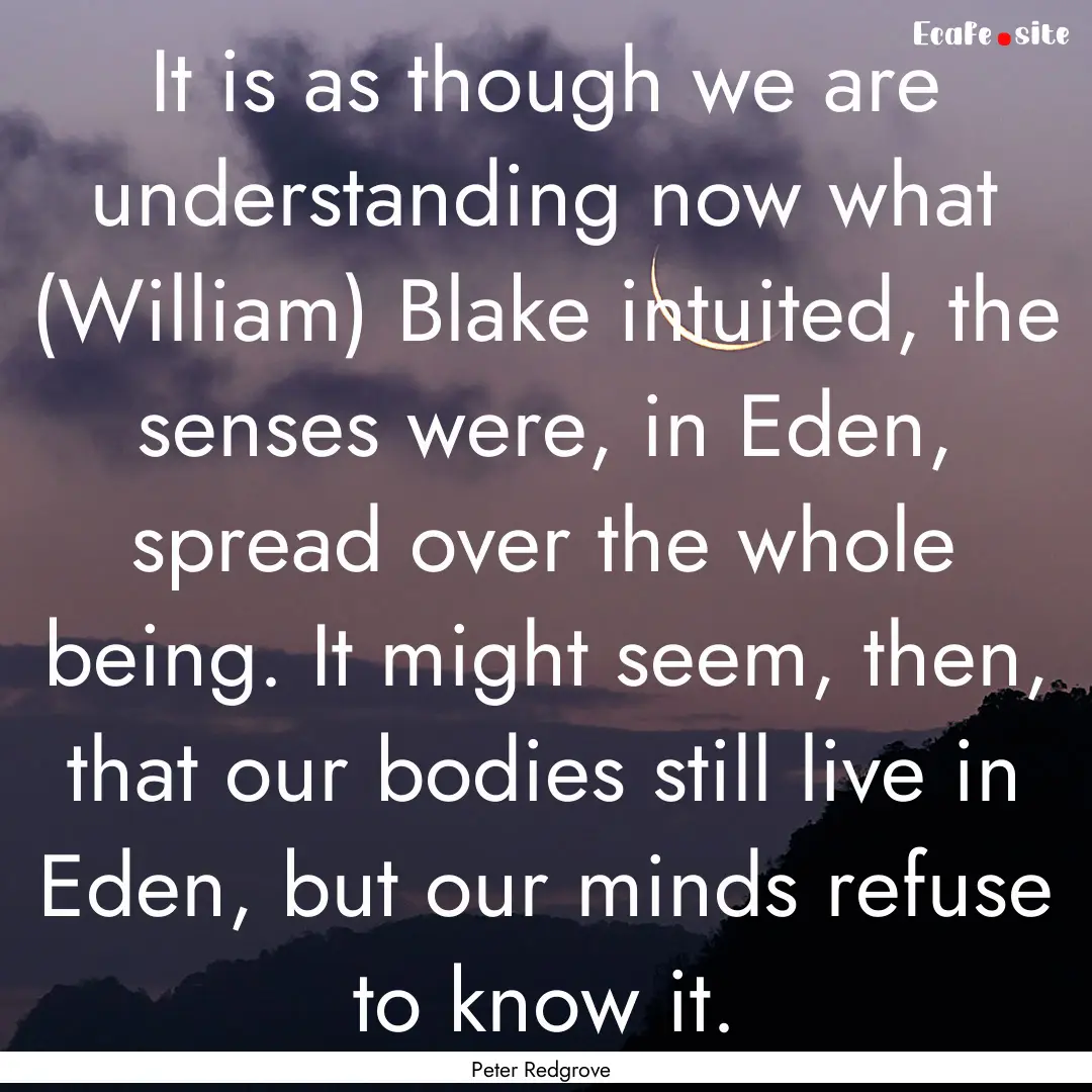 It is as though we are understanding now.... : Quote by Peter Redgrove