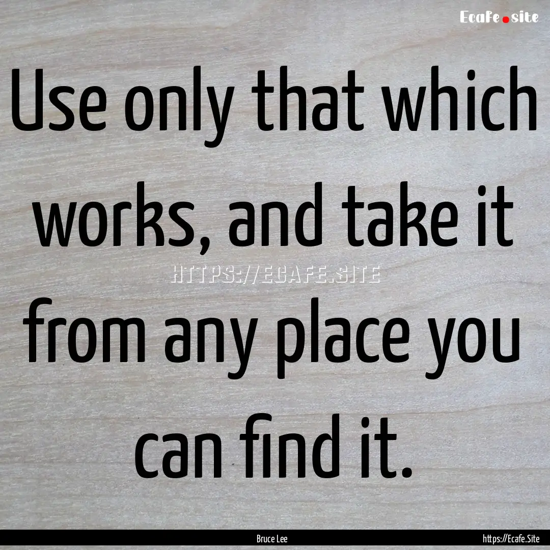 Use only that which works, and take it from.... : Quote by Bruce Lee