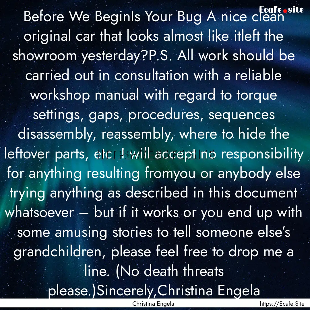 Before We BeginIs Your Bug A nice clean original.... : Quote by Christina Engela