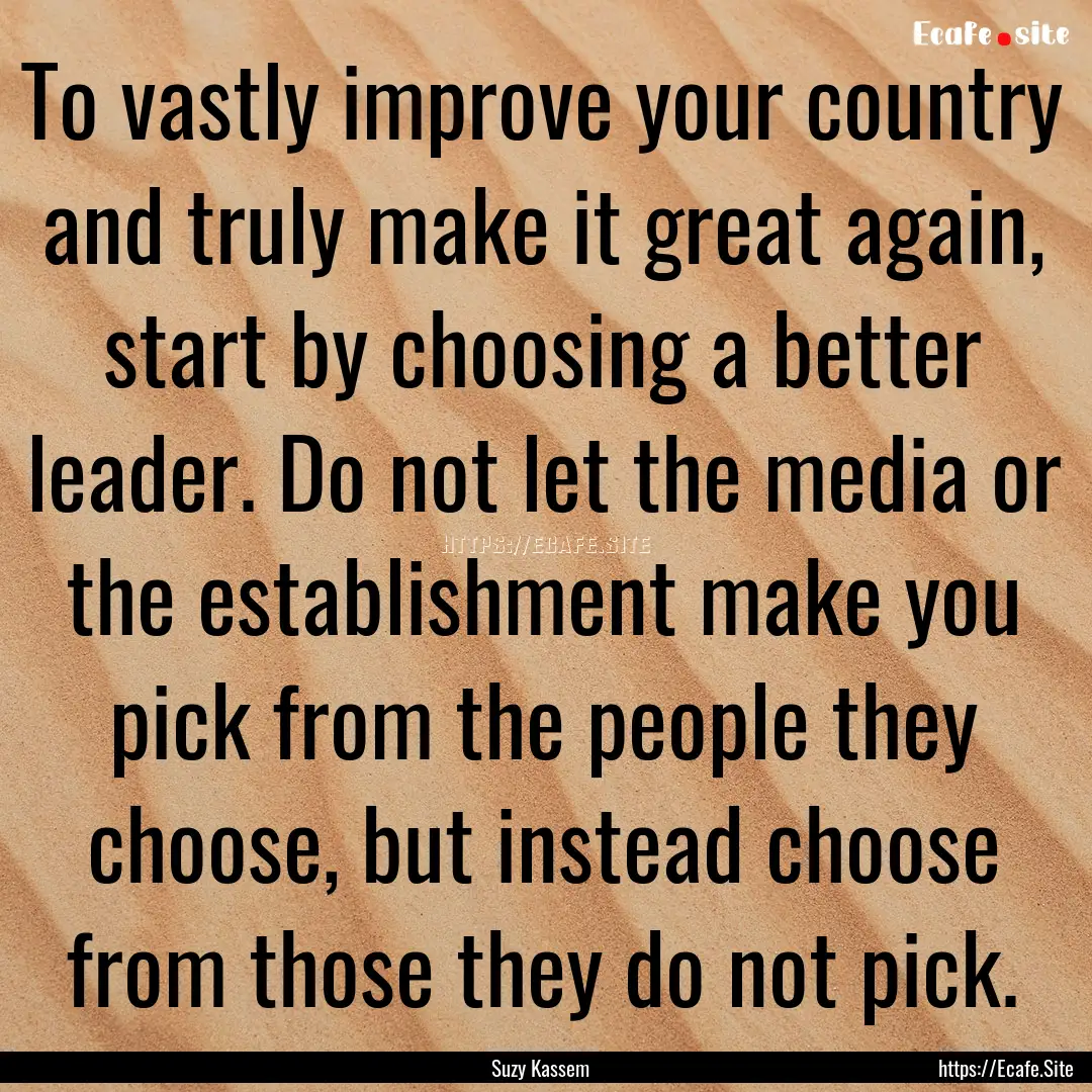 To vastly improve your country and truly.... : Quote by Suzy Kassem