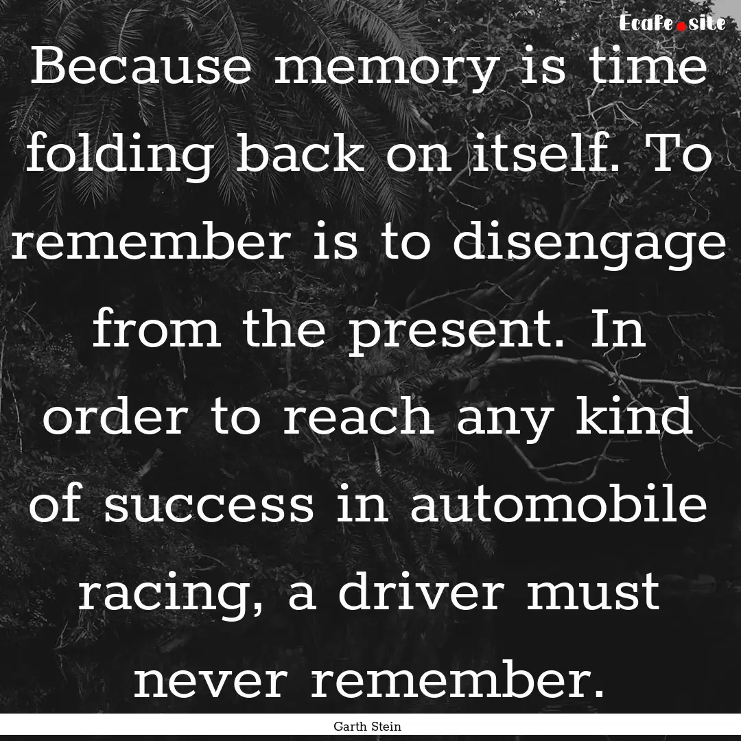 Because memory is time folding back on itself..... : Quote by Garth Stein