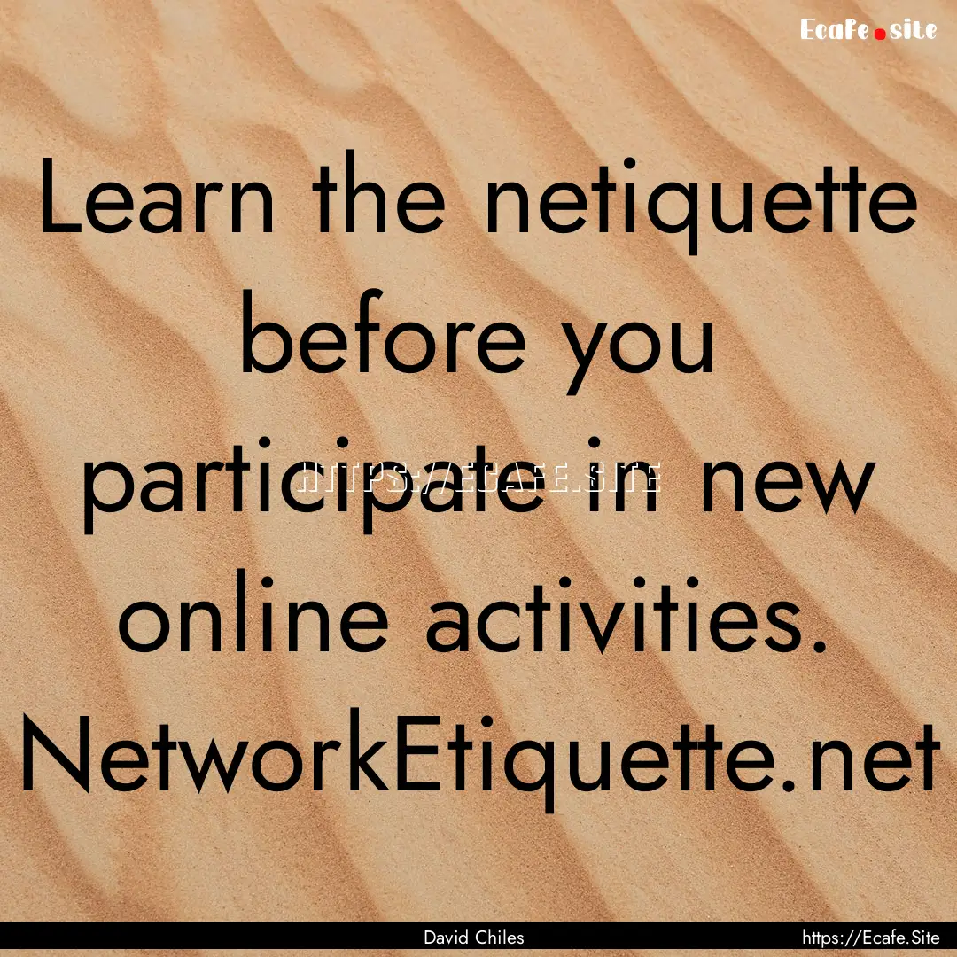 Learn the netiquette before you participate.... : Quote by David Chiles