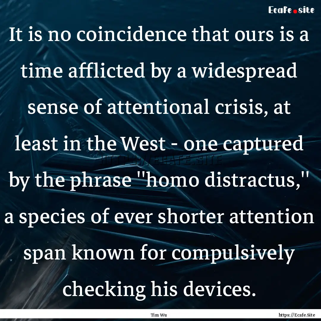 It is no coincidence that ours is a time.... : Quote by Tim Wu