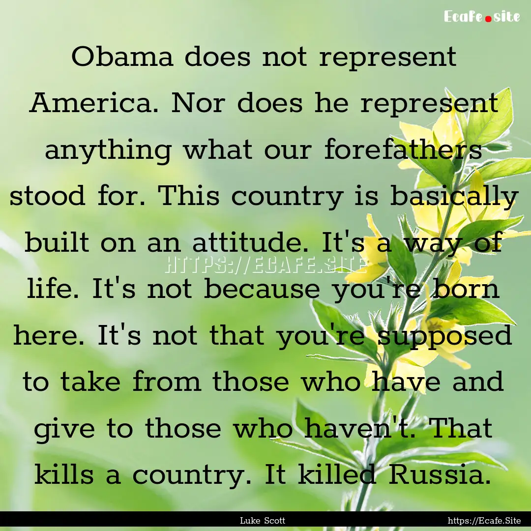 Obama does not represent America. Nor does.... : Quote by Luke Scott