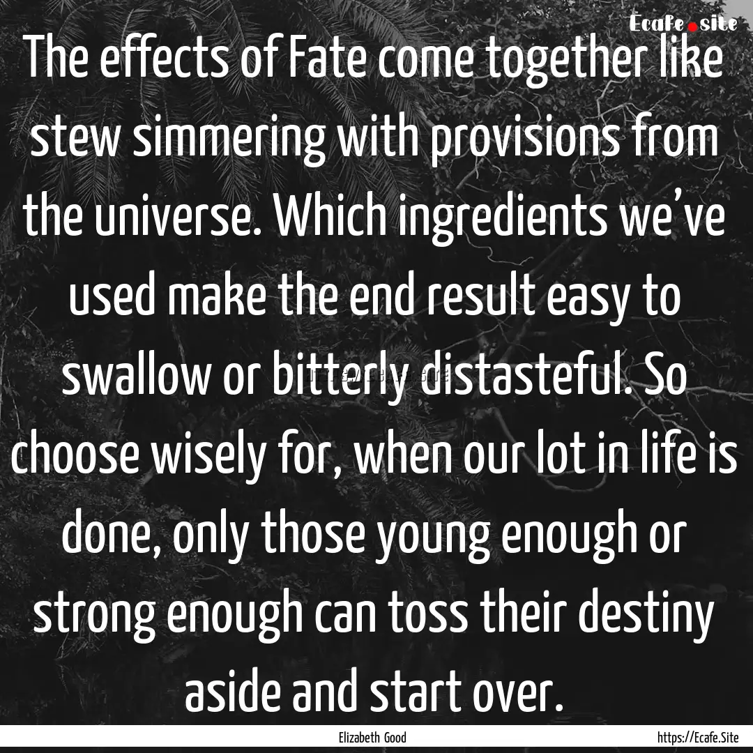 The effects of Fate come together like stew.... : Quote by Elizabeth Good