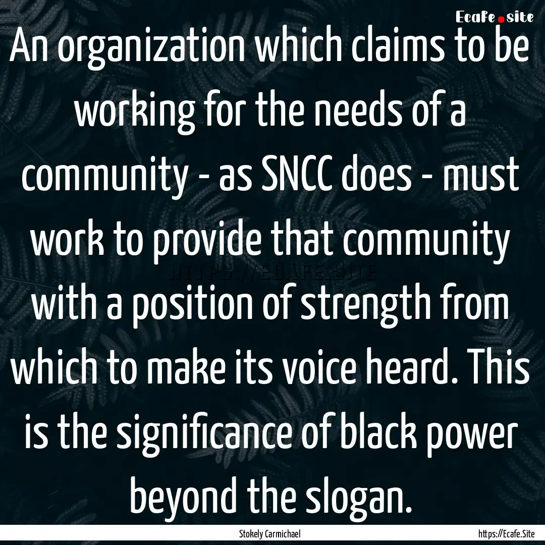 An organization which claims to be working.... : Quote by Stokely Carmichael