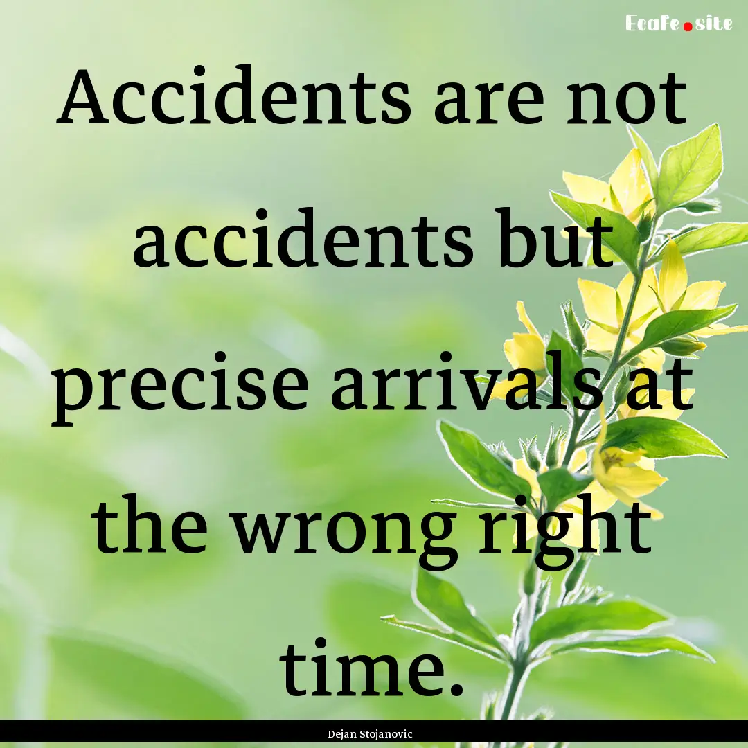 Accidents are not accidents but precise arrivals.... : Quote by Dejan Stojanovic