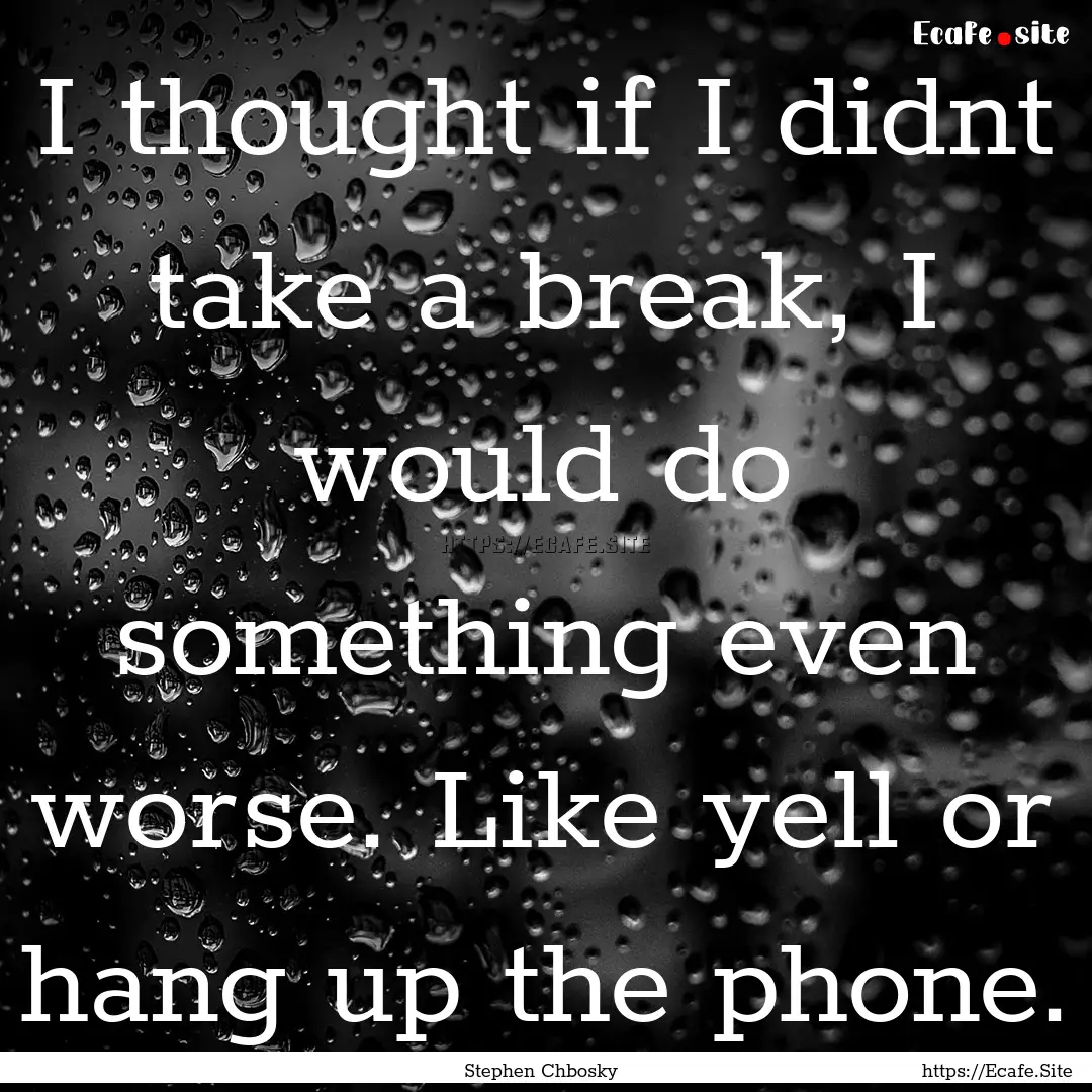 I thought if I didnt take a break, I would.... : Quote by Stephen Chbosky