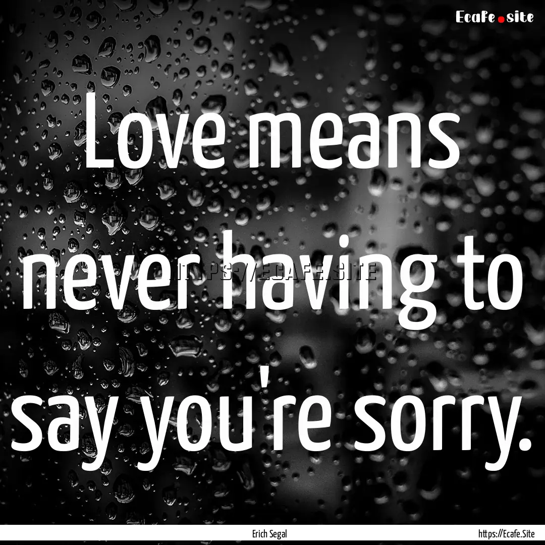 Love means never having to say you're sorry..... : Quote by Erich Segal