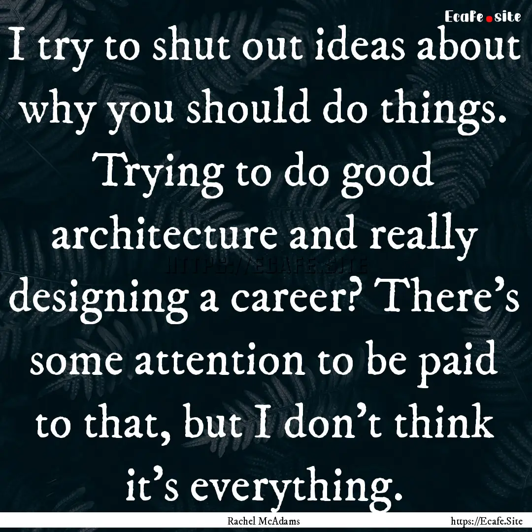 I try to shut out ideas about why you should.... : Quote by Rachel McAdams