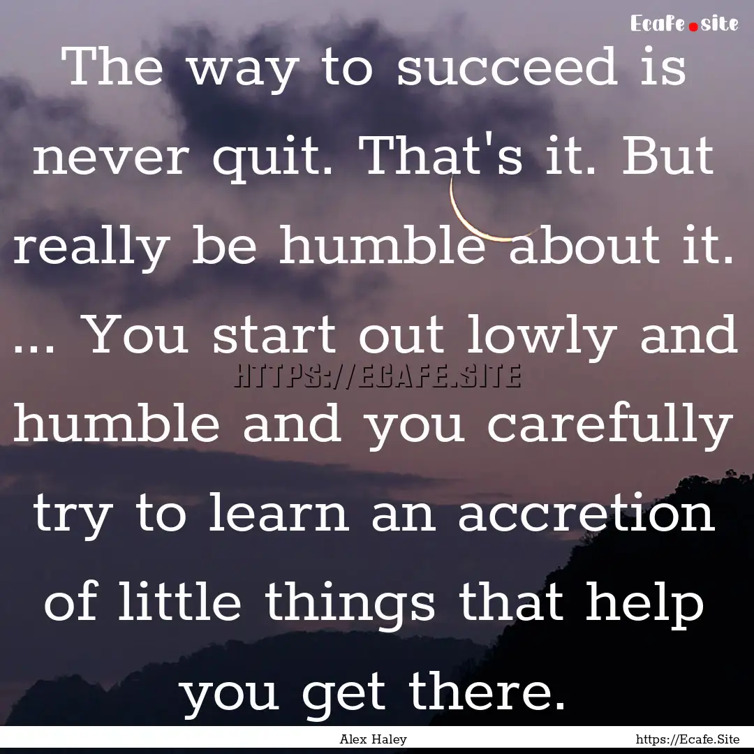 The way to succeed is never quit. That's.... : Quote by Alex Haley