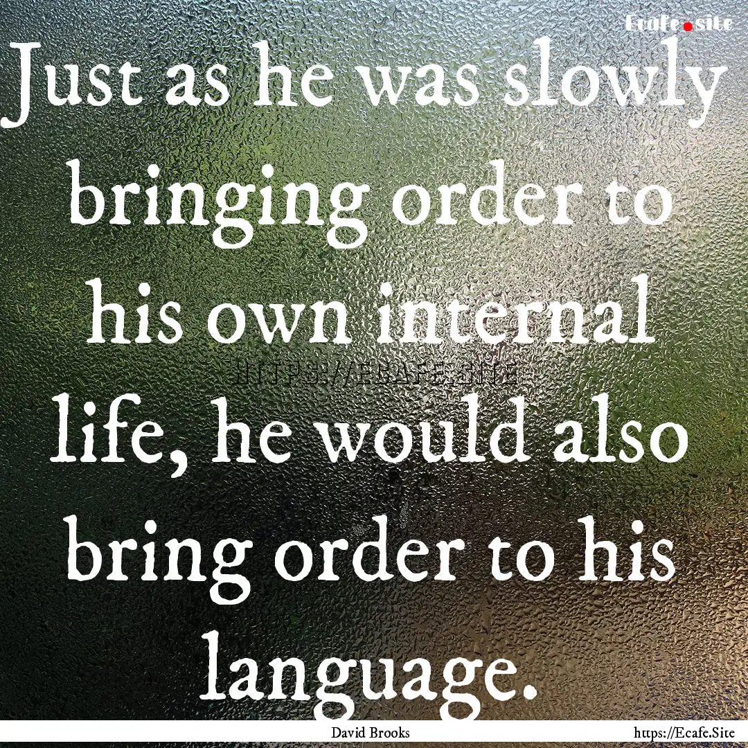 Just as he was slowly bringing order to his.... : Quote by David Brooks