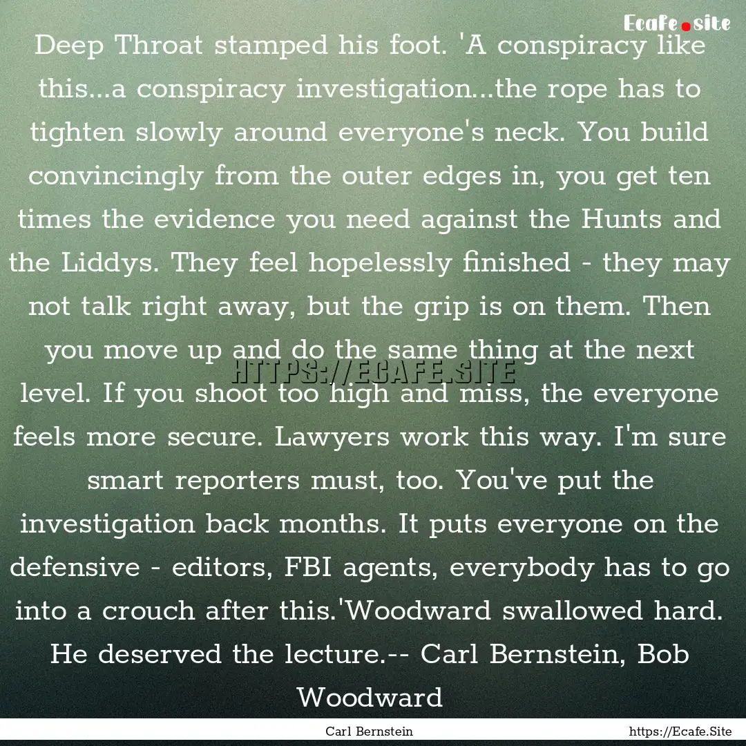 Deep Throat stamped his foot. 'A conspiracy.... : Quote by Carl Bernstein