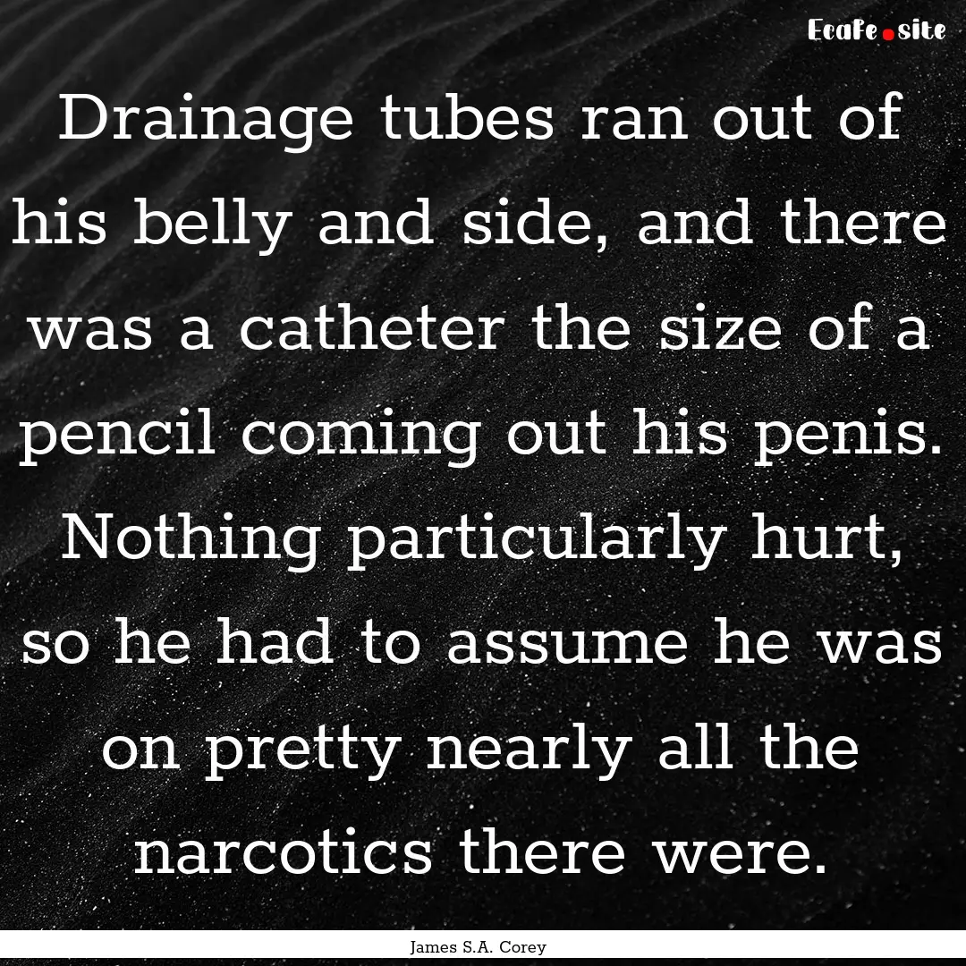 Drainage tubes ran out of his belly and side,.... : Quote by James S.A. Corey