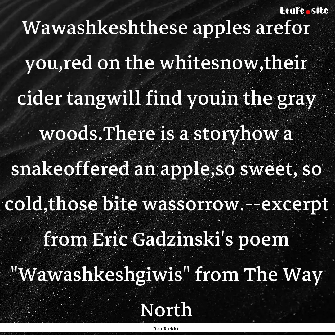 Wawashkeshthese apples arefor you,red on.... : Quote by Ron Riekki