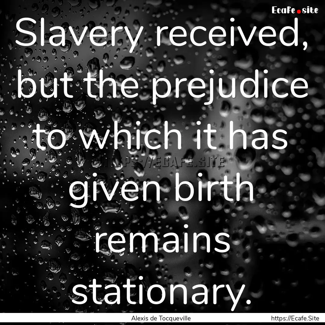 Slavery received, but the prejudice to which.... : Quote by Alexis de Tocqueville