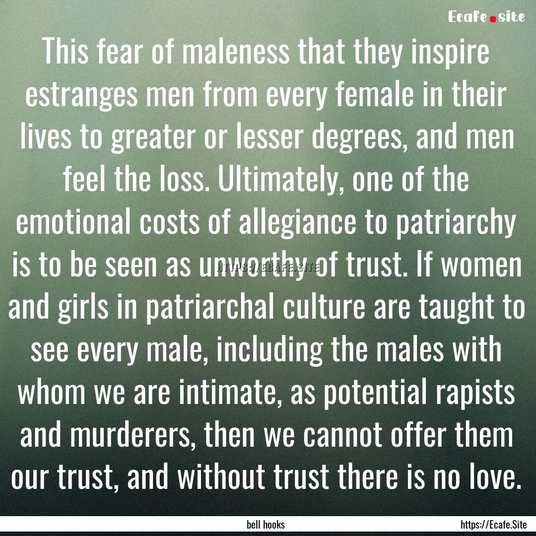 This fear of maleness that they inspire estranges.... : Quote by bell hooks