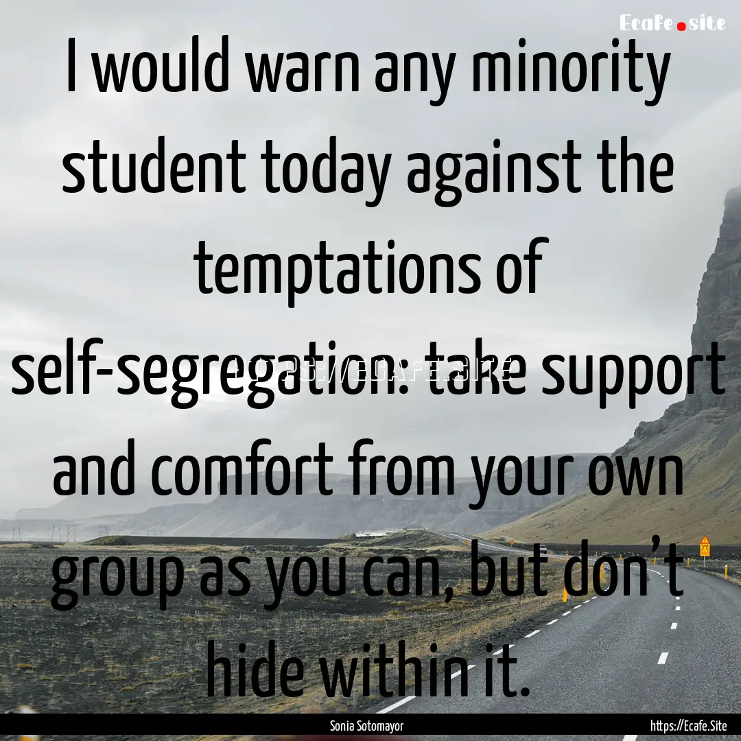 I would warn any minority student today against.... : Quote by Sonia Sotomayor