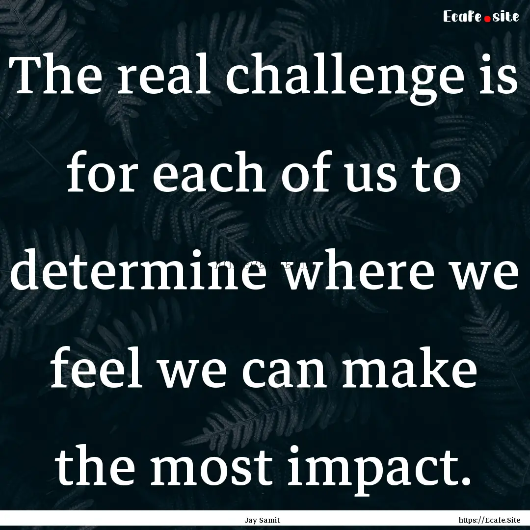 The real challenge is for each of us to determine.... : Quote by Jay Samit