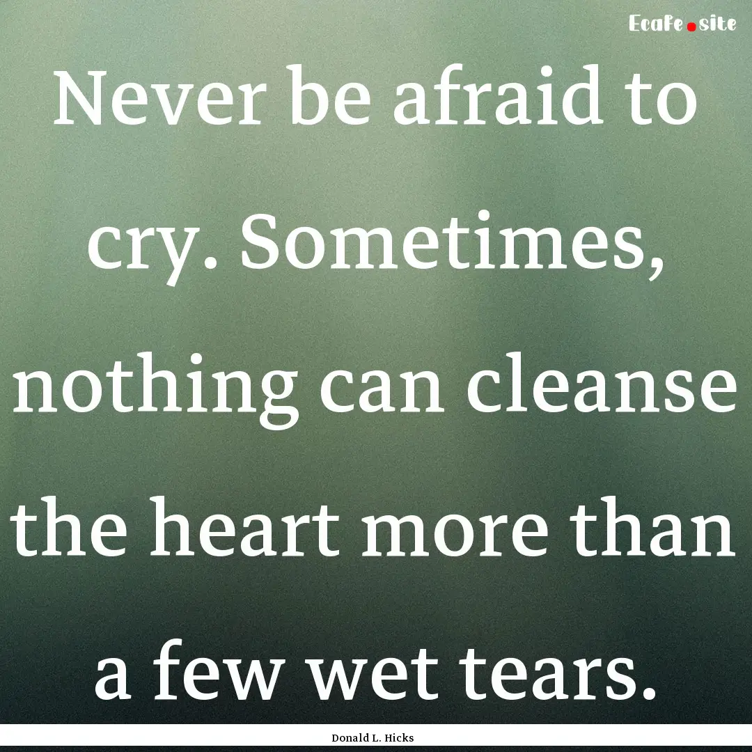 Never be afraid to cry. Sometimes, nothing.... : Quote by Donald L. Hicks