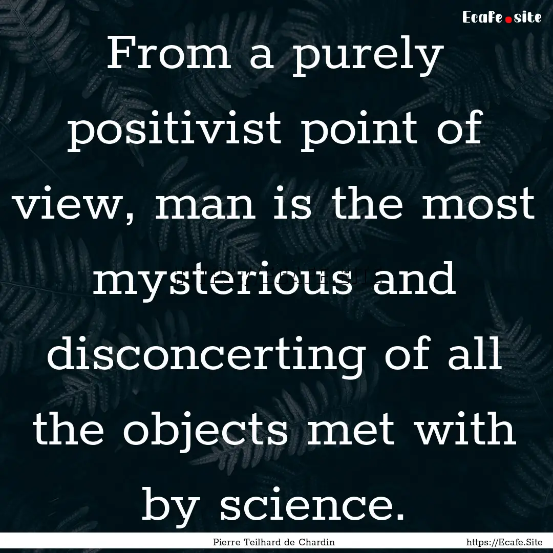 From a purely positivist point of view, man.... : Quote by Pierre Teilhard de Chardin