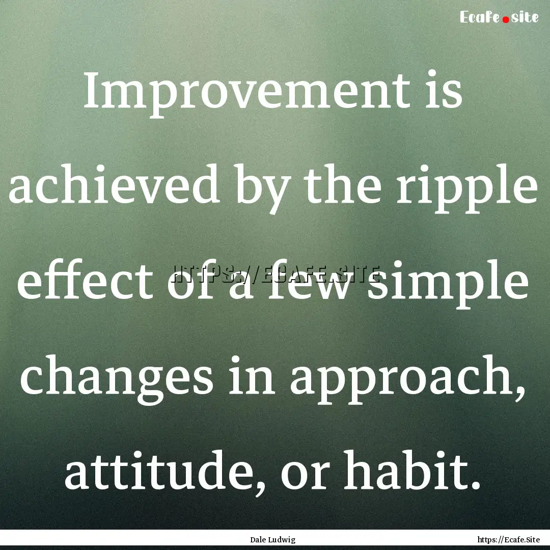 Improvement is achieved by the ripple effect.... : Quote by Dale Ludwig