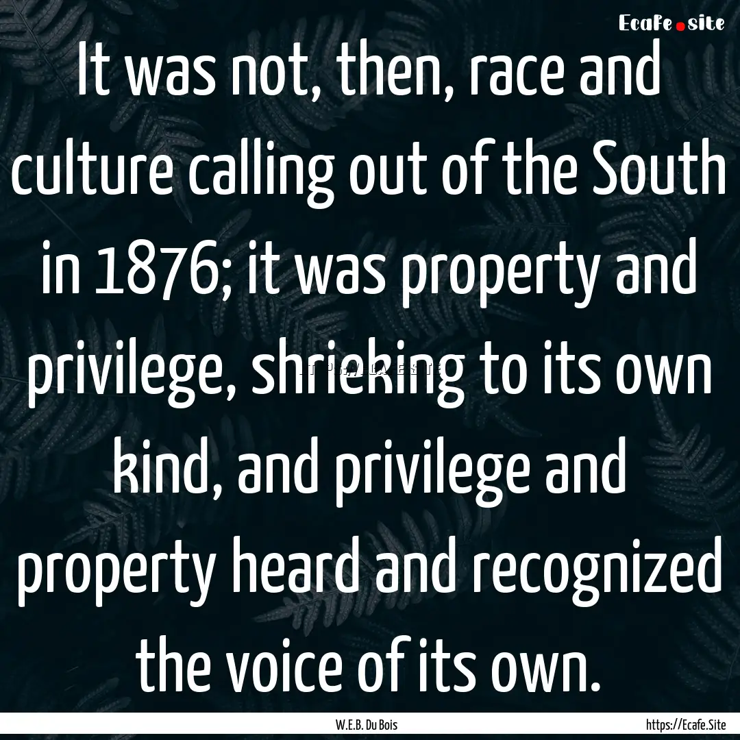 It was not, then, race and culture calling.... : Quote by W.E.B. Du Bois