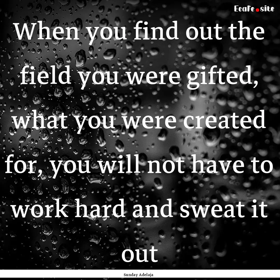 When you find out the field you were gifted,.... : Quote by Sunday Adelaja