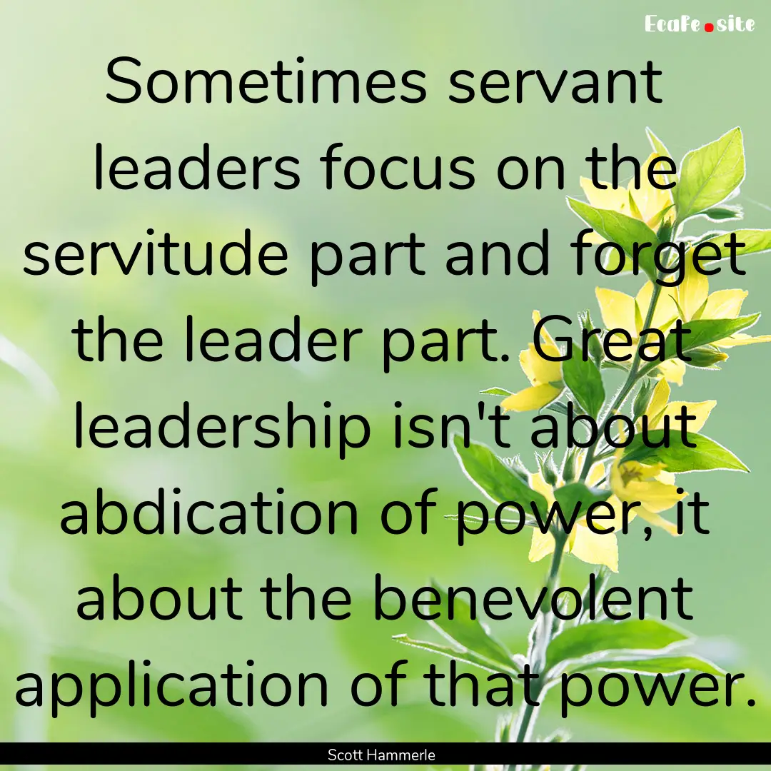 Sometimes servant leaders focus on the servitude.... : Quote by Scott Hammerle