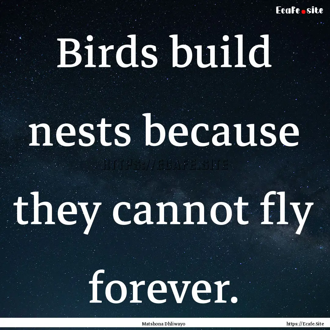 Birds build nests because they cannot fly.... : Quote by Matshona Dhliwayo