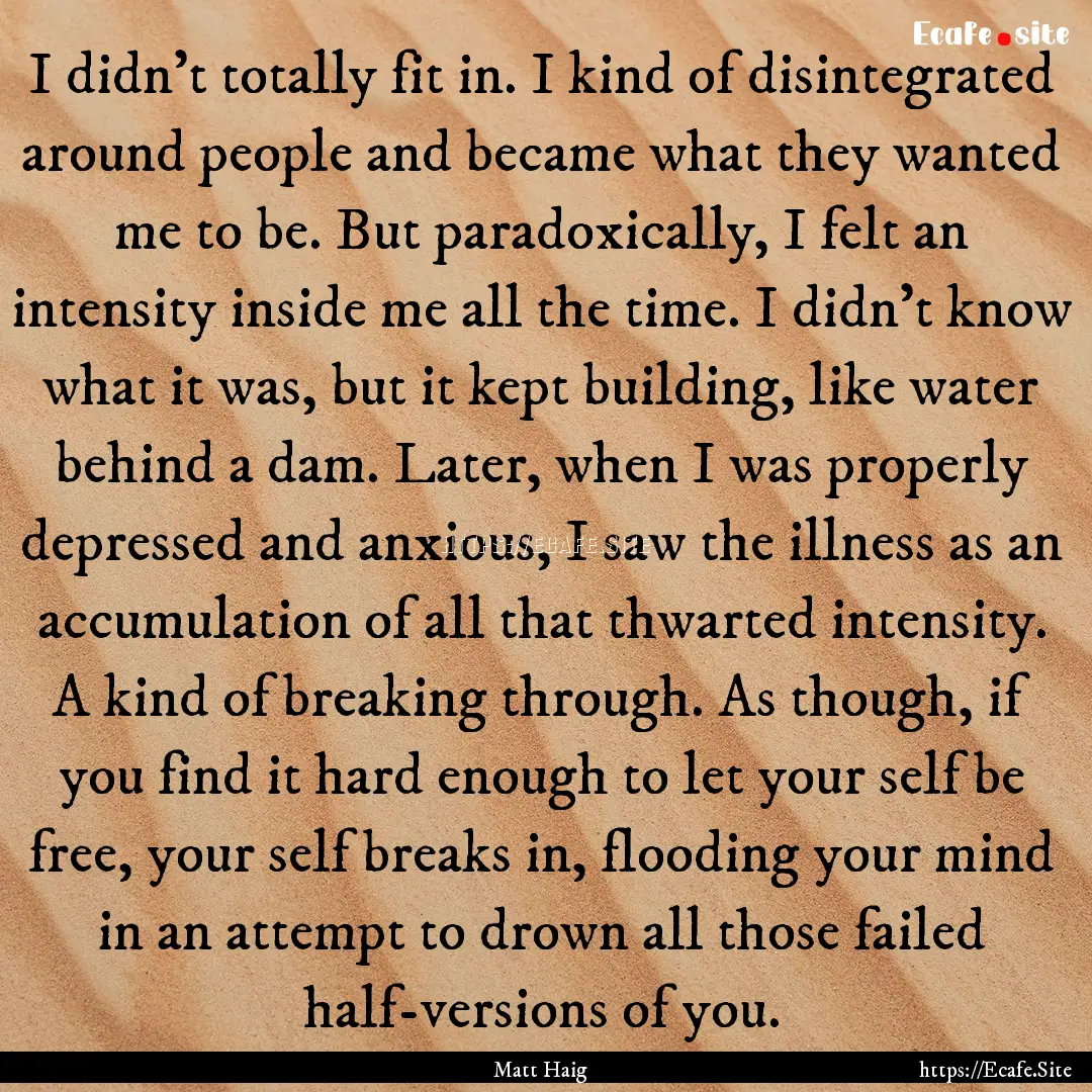 I didn't totally fit in. I kind of disintegrated.... : Quote by Matt Haig