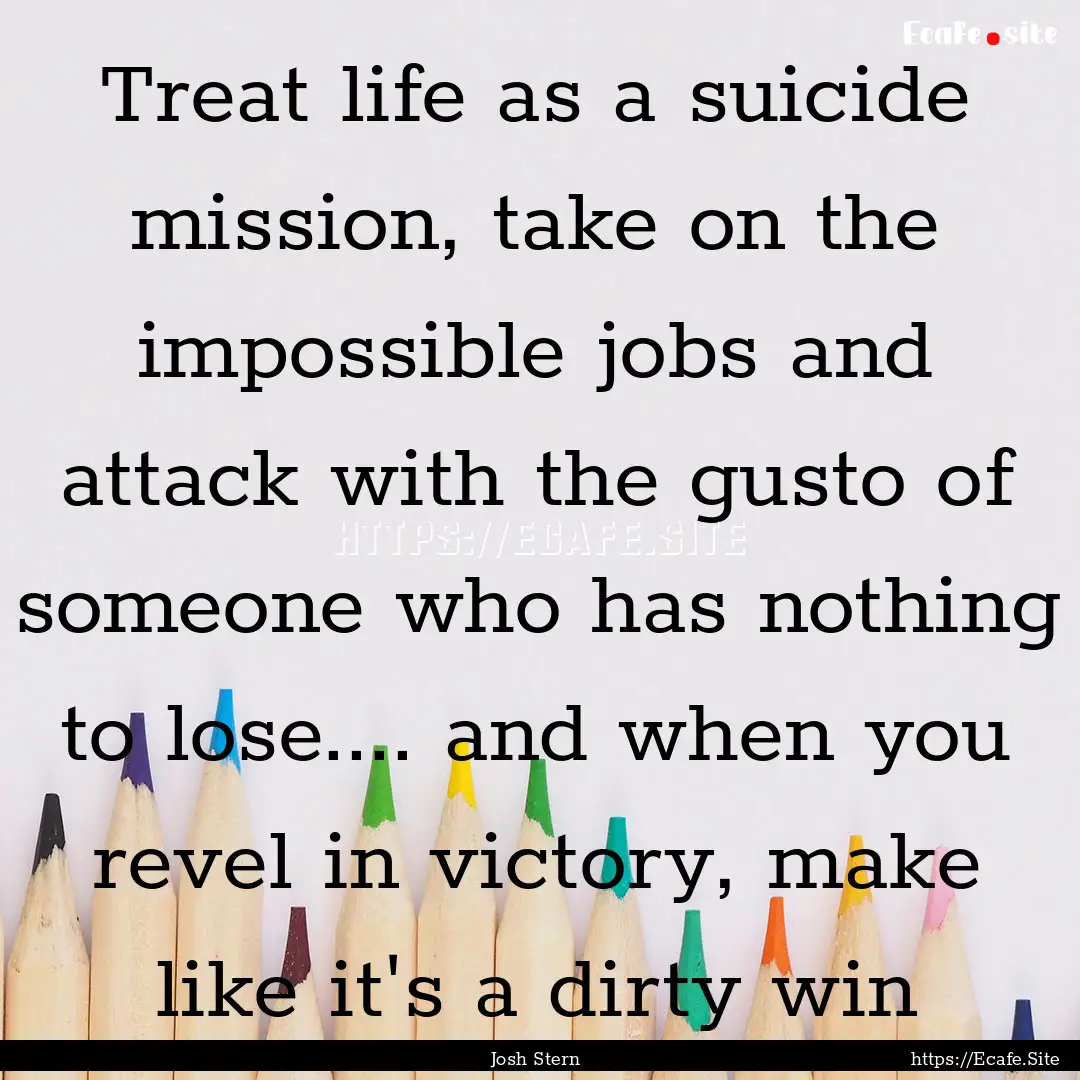 Treat life as a suicide mission, take on.... : Quote by Josh Stern