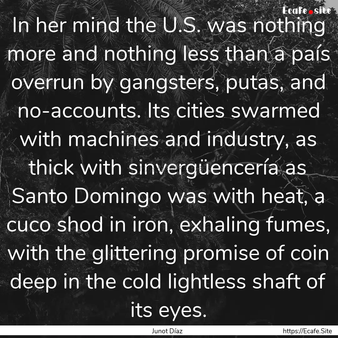 In her mind the U.S. was nothing more and.... : Quote by Junot Díaz