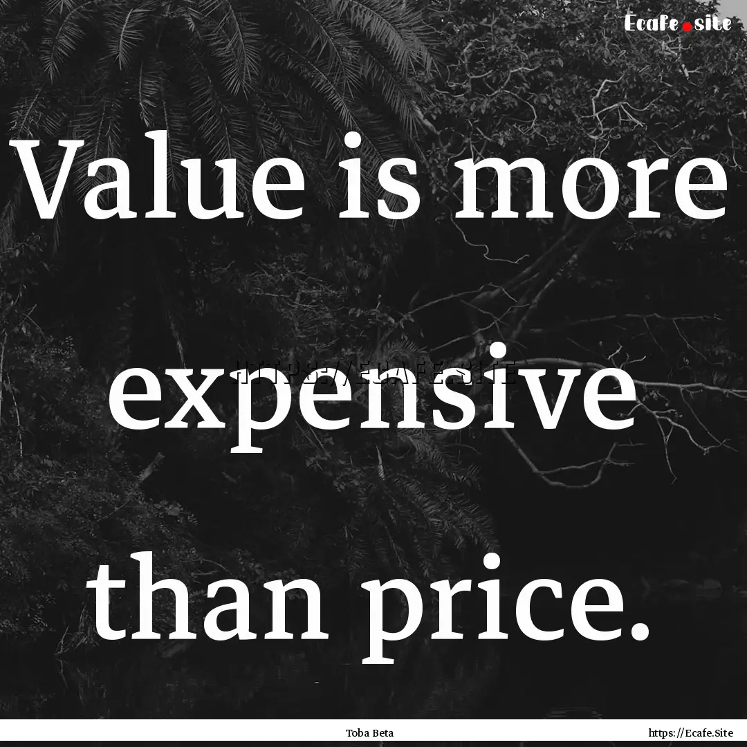 Value is more expensive than price. : Quote by Toba Beta