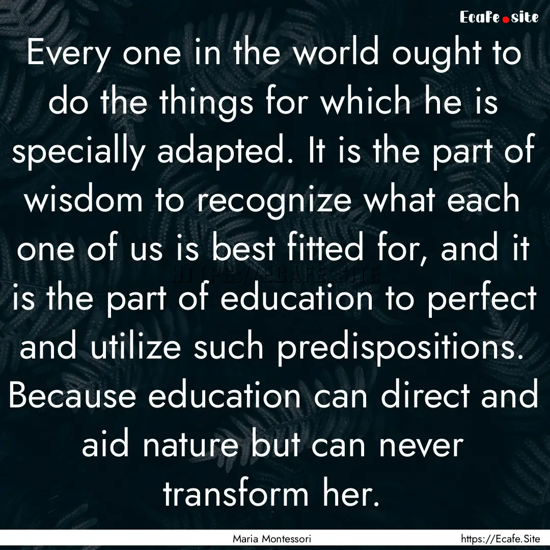 Every one in the world ought to do the things.... : Quote by Maria Montessori