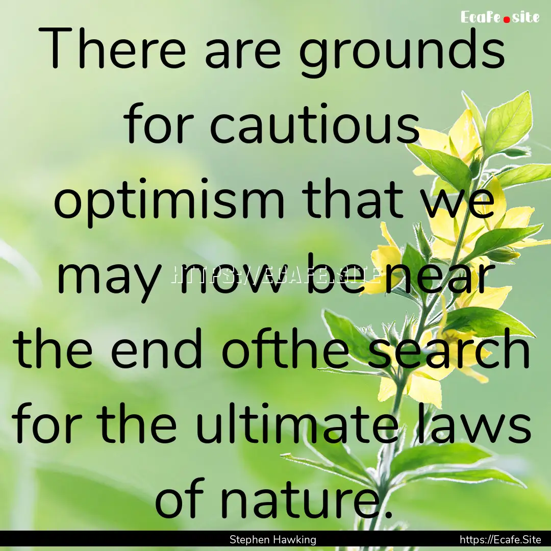 There are grounds for cautious optimism that.... : Quote by Stephen Hawking