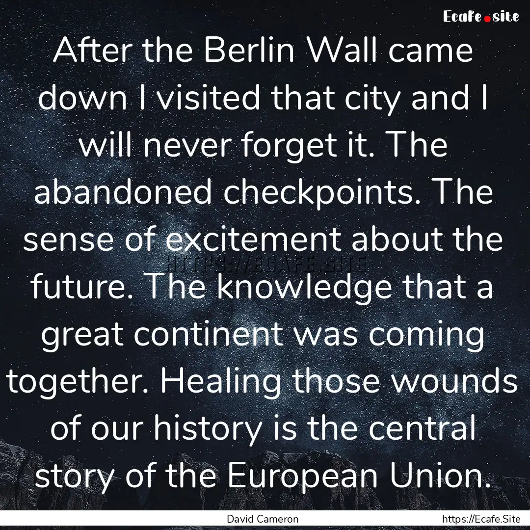 After the Berlin Wall came down I visited.... : Quote by David Cameron