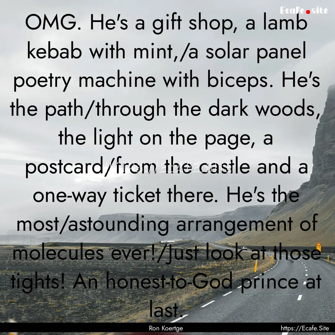 OMG. He's a gift shop, a lamb kebab with.... : Quote by Ron Koertge