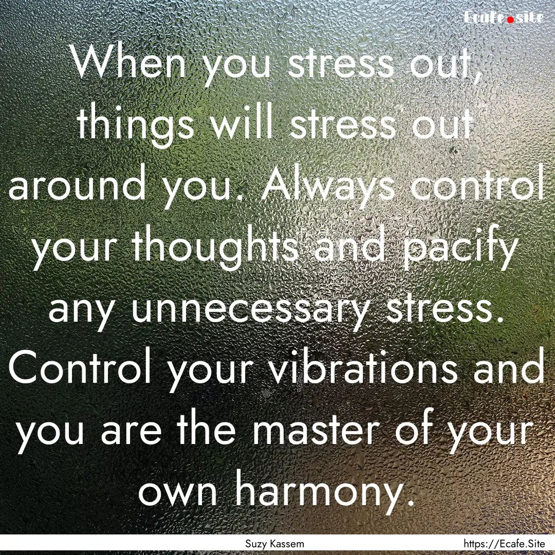 When you stress out, things will stress out.... : Quote by Suzy Kassem