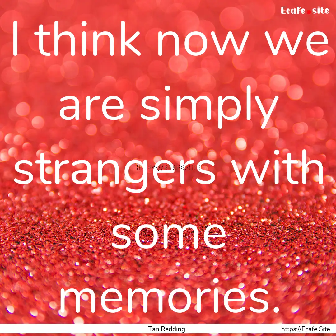 I think now we are simply strangers with.... : Quote by Tan Redding