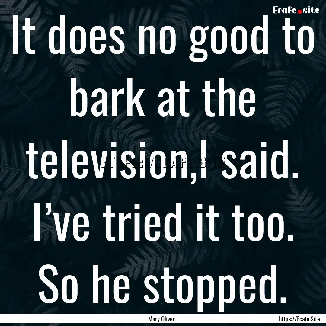 It does no good to bark at the television,I.... : Quote by Mary Oliver