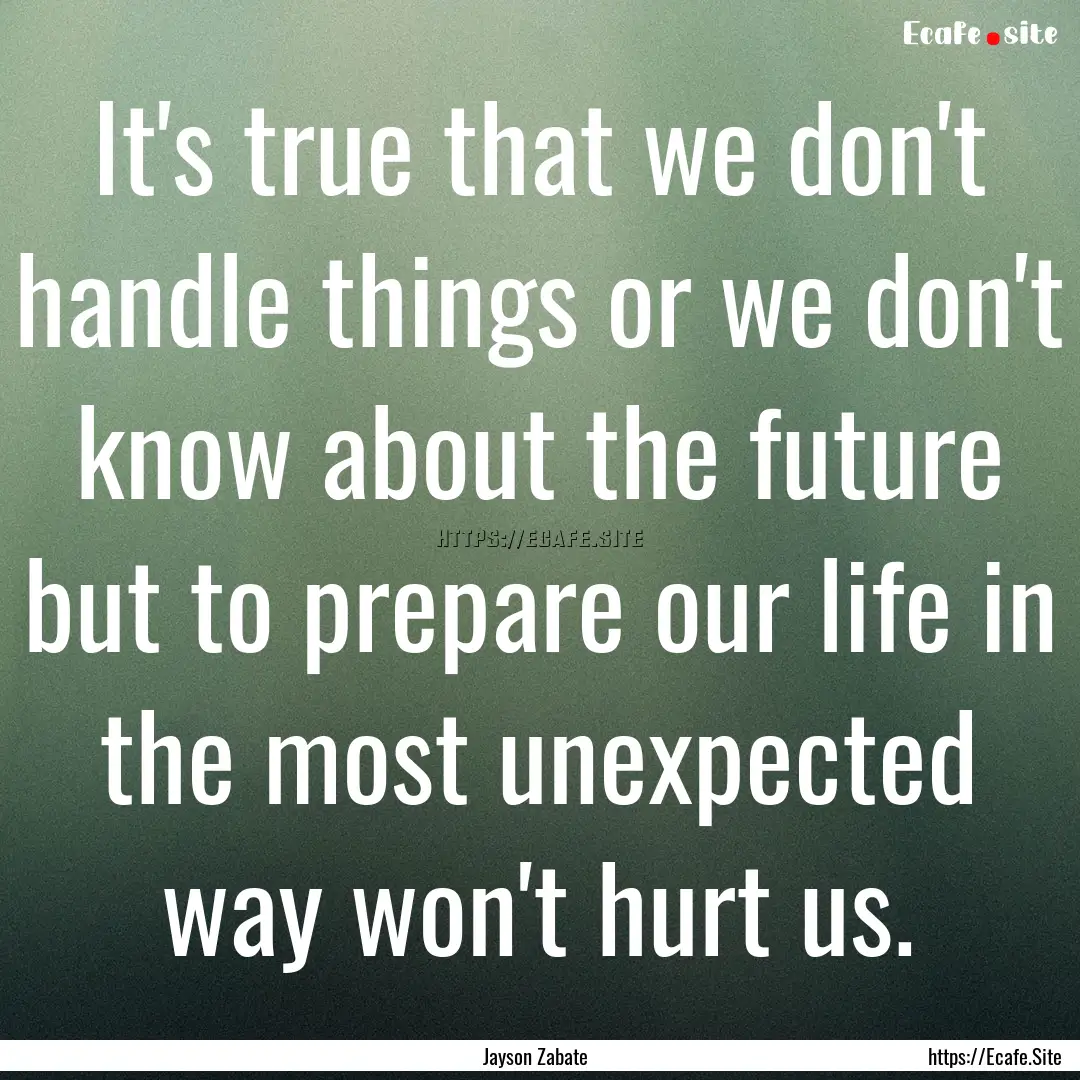 It's true that we don't handle things or.... : Quote by Jayson Zabate