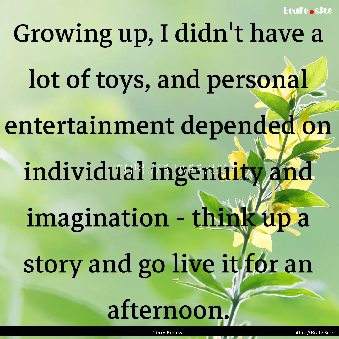 Growing up, I didn't have a lot of toys,.... : Quote by Terry Brooks