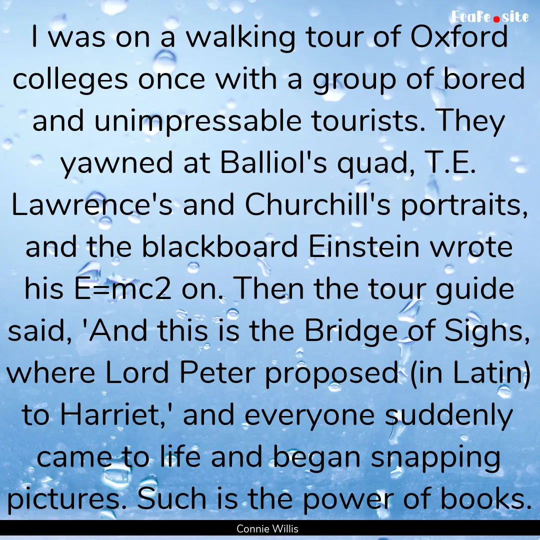 I was on a walking tour of Oxford colleges.... : Quote by Connie Willis