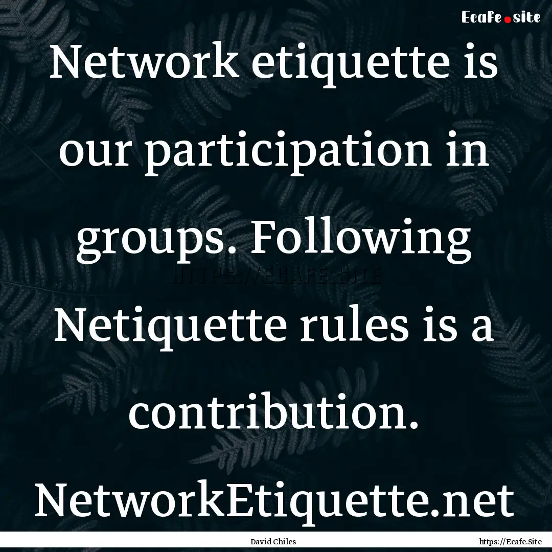 Network etiquette is our participation in.... : Quote by David Chiles