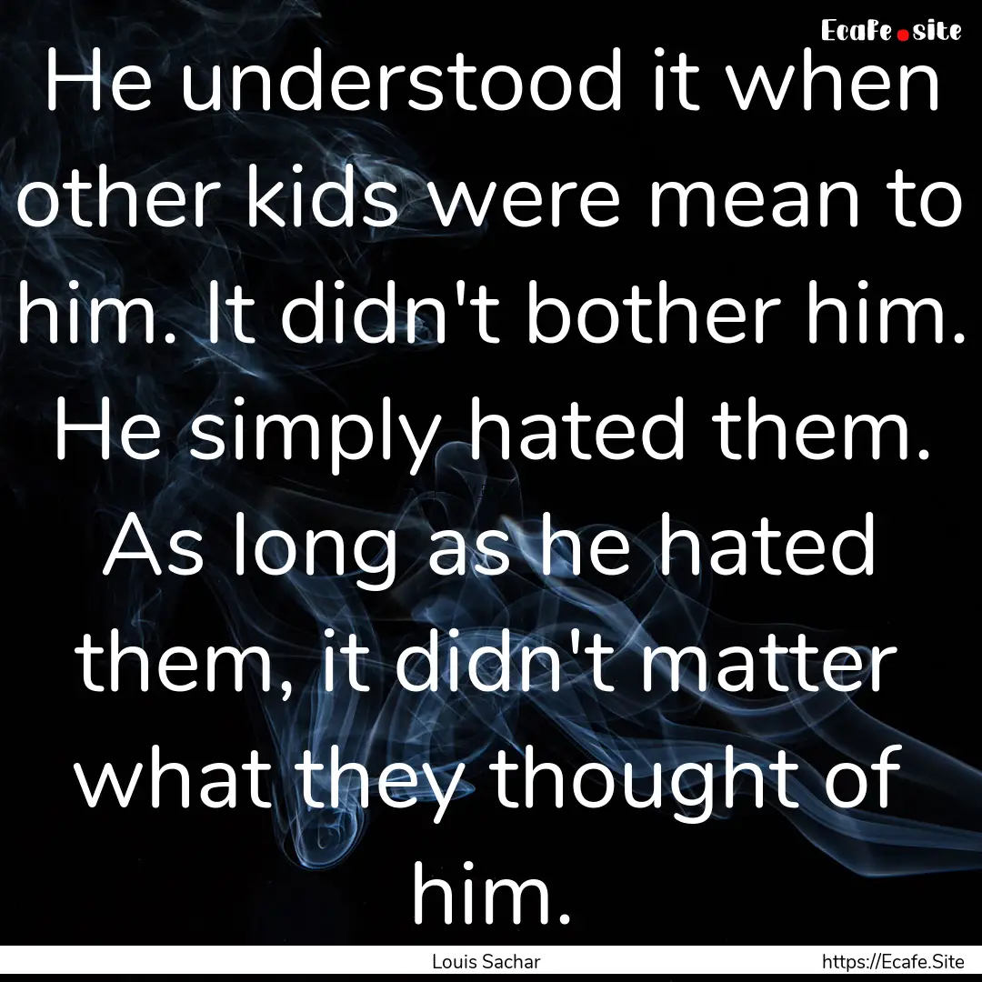 He understood it when other kids were mean.... : Quote by Louis Sachar